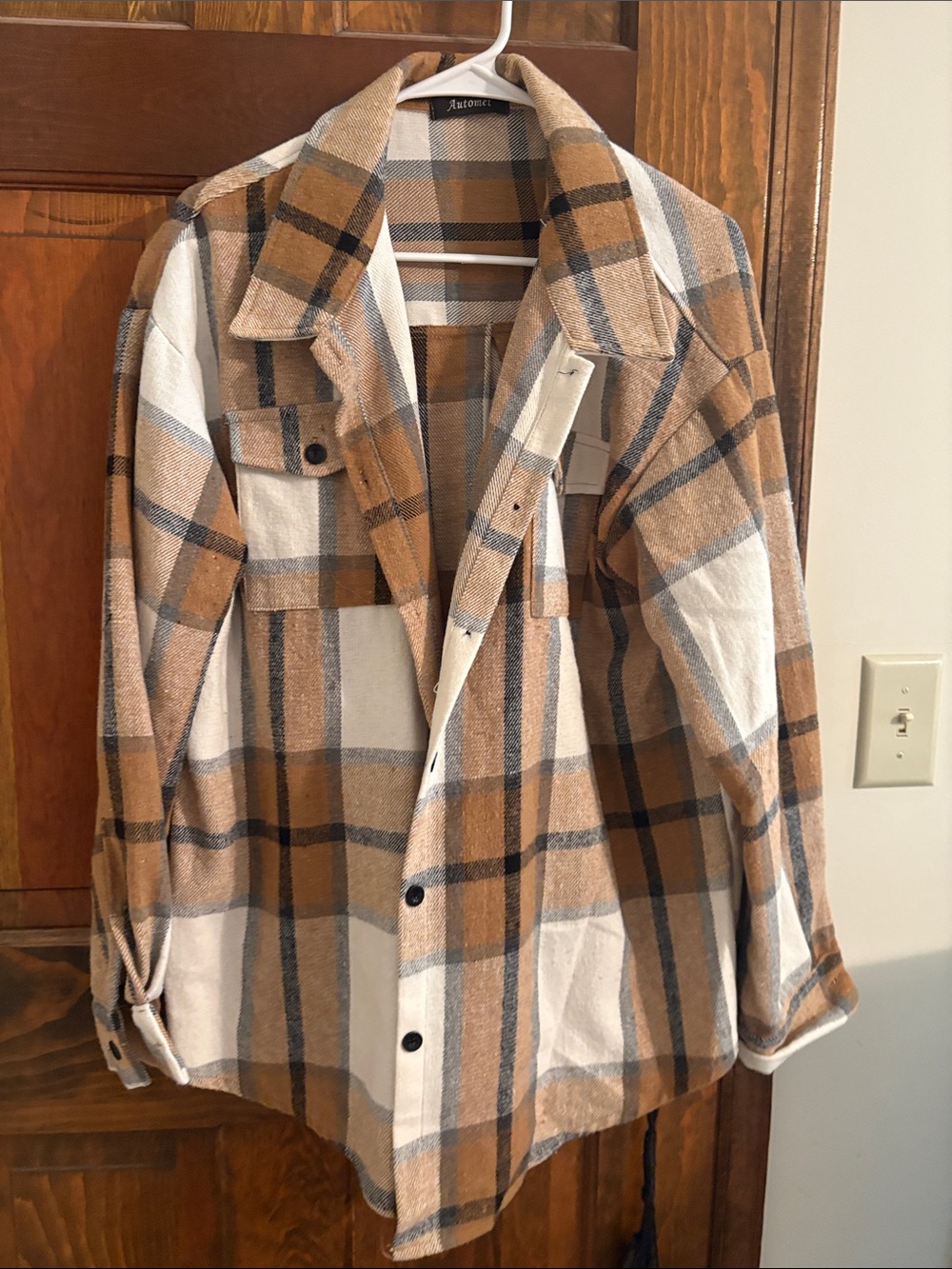 Relaxed Plaid Shacket Jacket in Camel & Cream